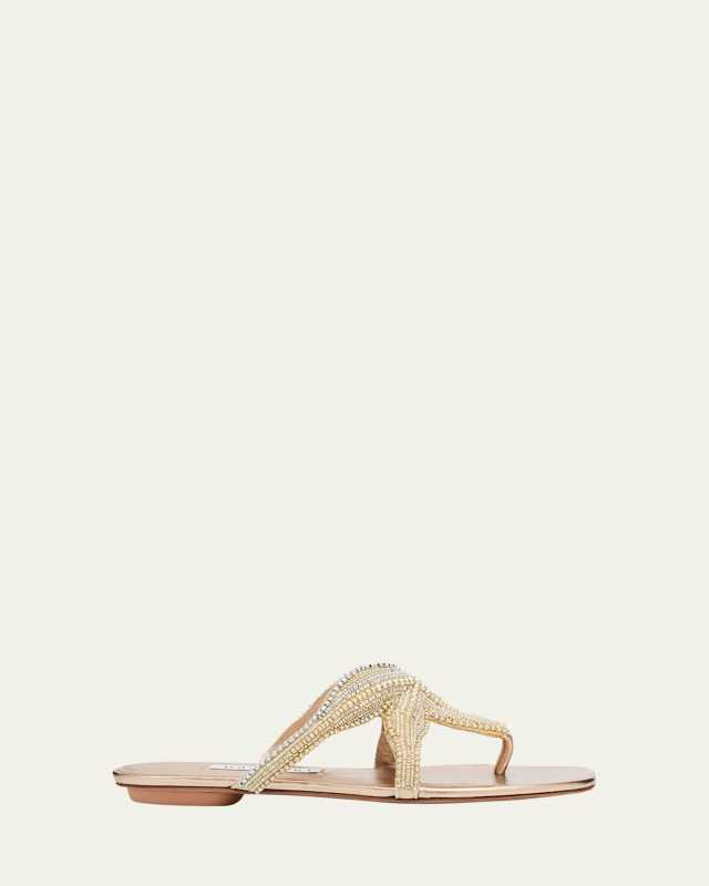 Pearly Beaded Flat Thong Sandals
